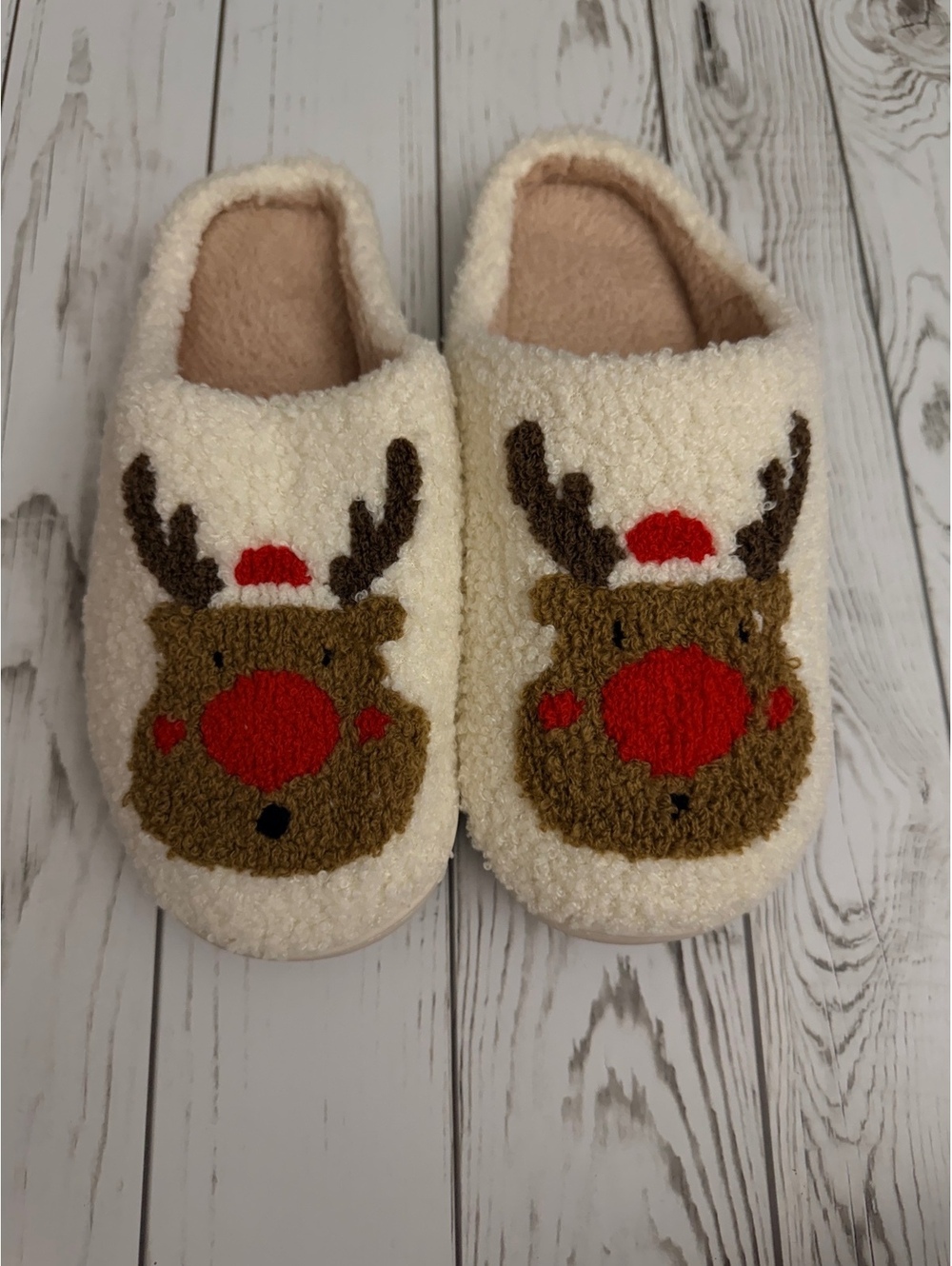 Unisex Size 12 Holiday Reindeer Fuzzy Slippers Cozy Indoor Shoes
